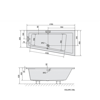 Raumspar Badewanne ANDRA 170x90x45cm, rechts,schwarz matt