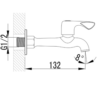 Wandventil 1/2", lang, Chrom