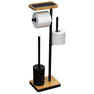 NOWRA Ständer mit Toilettenpapierhalter und WC-Bürste, eckig, schwarz/Eiche