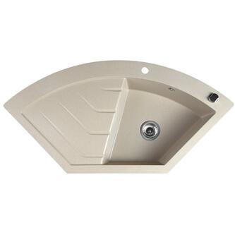 Eckspüle mit Abtropffläche 114x57,5cm, beige