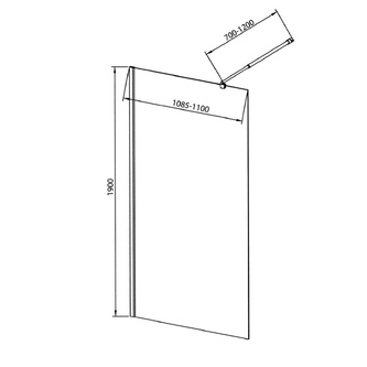 WALK-IN Glaswand für Wandmontage mit Stütze, 1-teilig, 1100 mm, Klarglas