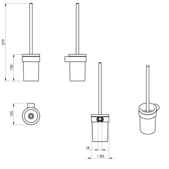 PIRENEI Hänge-WC-Bürste, Milchglas, gun metal
