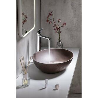 FORMIGO Betonwaschbecken zum Aufsetzen, 60x40cm, Dunkelbraun matt