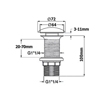 Ablaufgarnitur 5/4“ click-clack, Keramik Stopfen, H. 20-70 mm, Schwarz matt