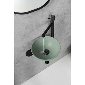 TETRIS Halter mit Aufsatzwaschtisch, Armatur auf der rechten Seite, Schwarz matt