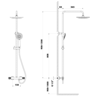 SOLARIS Duschsäule mit Thermostat-Armatur, Schwarz matt