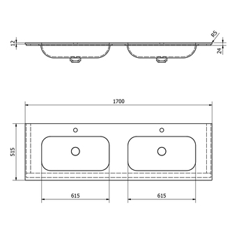 ARUBA Doppelwaschtisch , 170x51,5 cm, inkl. Ablaufgarnitur,Rockstone white matt