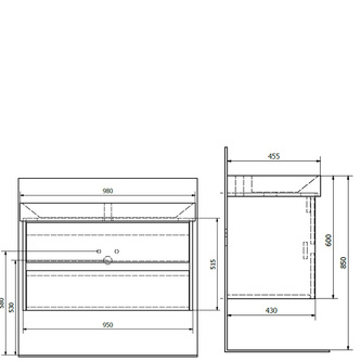 NIRONA Unterschrank 95x51,5x43cm, Eiche Mocca