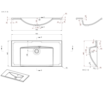 MARIA Gussmarmor-Waschtisch 90x46cm, ohne Loch für Armatur, weiß