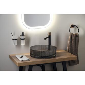 LARISSA Zahnputzbecher, Milchglas, Schwarz/Kupfer matt