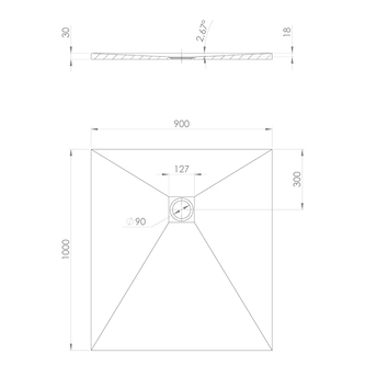TRENECA Gussmarmor-Duschwanne 100x90cm, schwarz matt