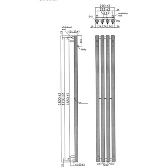 PILON Badheizkörper 270x1800 mm, mit 4 Haken, Chrom