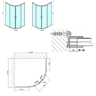 EASY LINE Duschabtrennung Viertelkreis 900x800mm, L/R, Klarglas