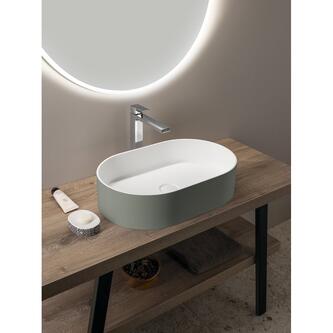 THIN Waschbecken zum Aufsetzen, Rockstone, 55x35cm, Verde/Weiß matt
