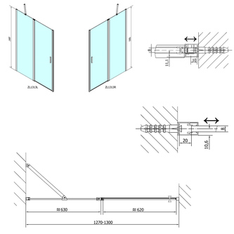 ZOOM LINE  Nischentür 1300mm, Klarglas