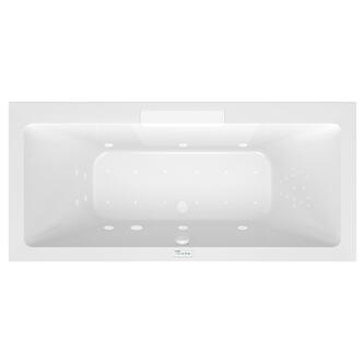 CASCATA Whirlpool-Badewanne, 185x85x45cm, Kaskade Weiß, Highline Hydro-Air, Chrom