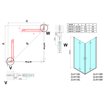 ZOOM BLACK Duschfalttür 700 mm, Links, Klarglas