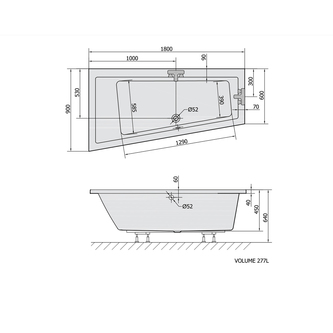 Raumspar Badewanne ANDRA, 180x90x45cm,links, dunkelgrau