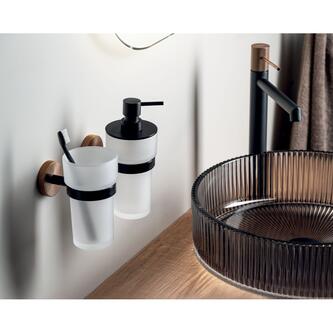 LARISSA Zahnputzbecher, Milchglas, Schwarz/Kupfer matt