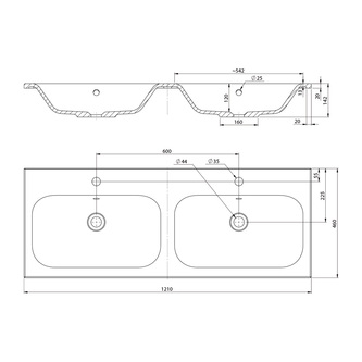 SIDRA Gussmarmor-Doppelwaschtisch, 121x46cm, Weiß