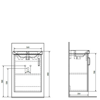 THEIA Unterschrank 50,9x70x35cm, 1x Tür, links, weiß