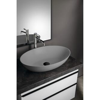 BANERA OVAL Aufsatzwaschtisch, Gussmarmor, 60x40cm, grau matt