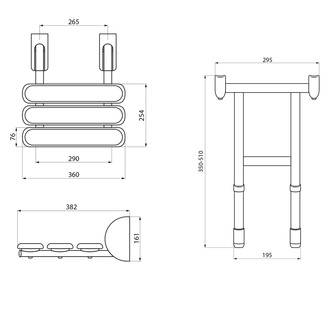 HANDICAP Duschklappsitz mit Stütze, 38x36cm, Schwarz