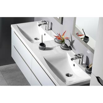 LUCIOLA Gussmarmor-Doppelwaschtisch 150x48cm, weiß