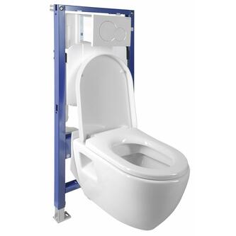 Nera Wand-WC mit UP-Spülkasten aus Gipskarton und Geberit Druckknopf, weiß