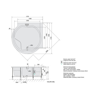 ROYAL CORNER Whirlpool-Badewanne, 173x173x49cm, Highline Hydro-Air, Chrom