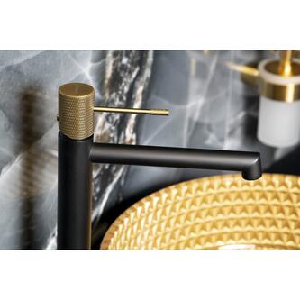 SOLARIS Waschtischarmatur, hoch, Schwarz/Gold matt