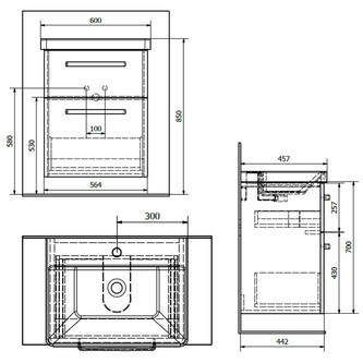 THEIA Unterschrank 56,4x70x44,2cm, 2xSchublade, Kiefer Rustikal