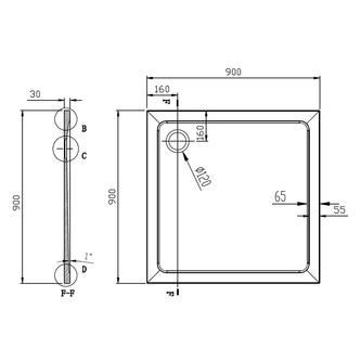 TECMI Gussmarmor - Duschwanne, Quadrat 90x90x3cm