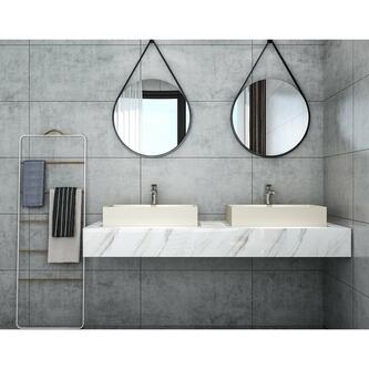 TARANT Betonwaschbecken mit Ablaufgarnitur, 58x36cm, weißer Sandstein