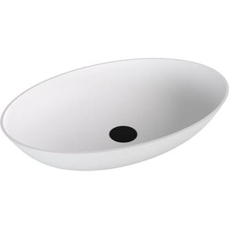 BANERA OVAL Waschbecken zum Aufsetzen, Gussmarmor, 60x40cm, Weiß matt