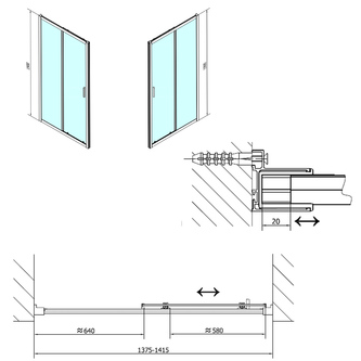 Easy Line Rechteckige Duschkabine 1400x700mm L/R Variante