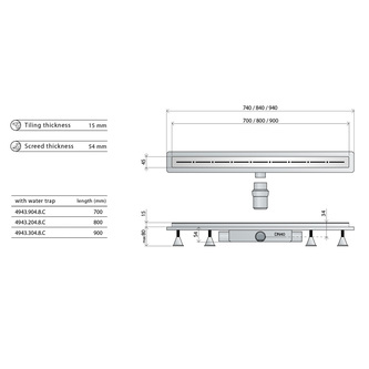 RENOVA ECO LINE Bodenrinne mit Rost aus Edelstahl, L-940, DN40