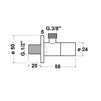 Eckventil mit Nuss, Rund, 1/2"x 3/8", Gold