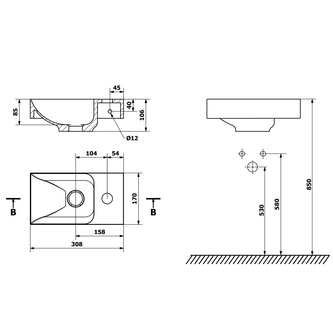 PICCOLINO Beton-Waschbecken 30,8x10x17cm, Armaturloch rechts, Gelb