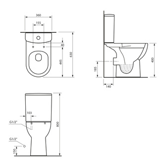 TAVON WC-Kombi, spülrandlos, Abgang waagerecht, Weiß