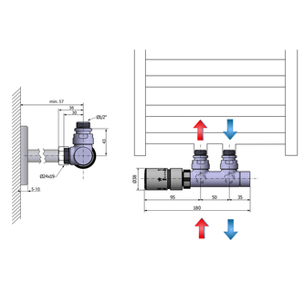 TWIN Thermostat-Anschlusset für Mittelanschluss, links, Chrom