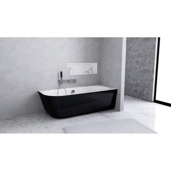 SUSSI R Freistehende Eckwanne, Gussmarmor 150x70x49,5cm, schwarz/weiß