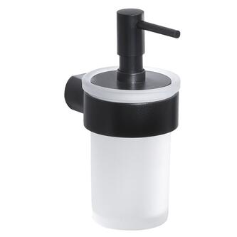 PIRENEI Hängender Seifenspender 110 ml, Milchglas, Schwarz matt
