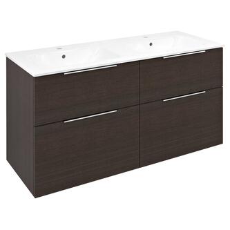 CIRASA Waschtischunterschrank mit Doppelwaschtisch 121x66x46cm, Pinie rustikal