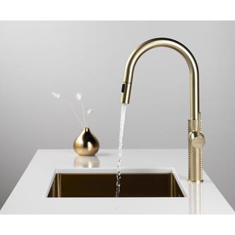 FLAWO Küchenarmatur mit ausziehbarer Spülbrause, Gold matt