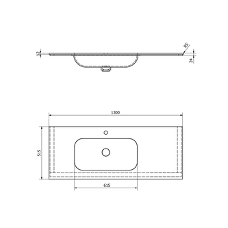 ARUBA Waschtisch links, 130x51,5 cm, mit Ablaufgarnitur, Rockstone weiß matt