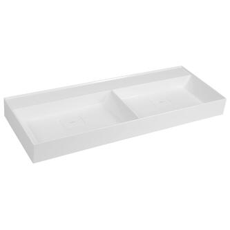 GODIVA Doppelwaschbecken, Gussmarmor, 119x44cm, ohne Armaturloch, Weiß