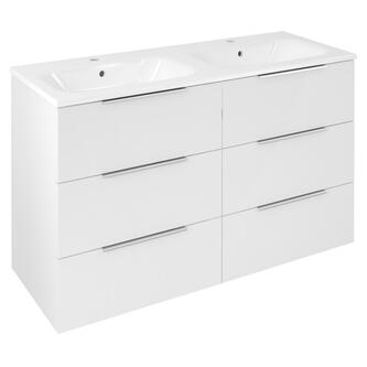 CIRASA Waschtischunterschrank mit Doppelwaschtisch121x77x46cm, weiß glänzend