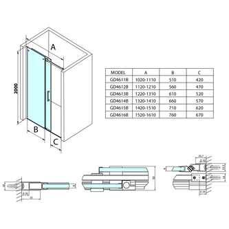 DRAGON BLACK Duschtür 1600mm, Klarglas