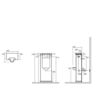 WALDORF Urinal 44x124,5cm, inklusive Siphon und Befestigungsset, schwarz matt